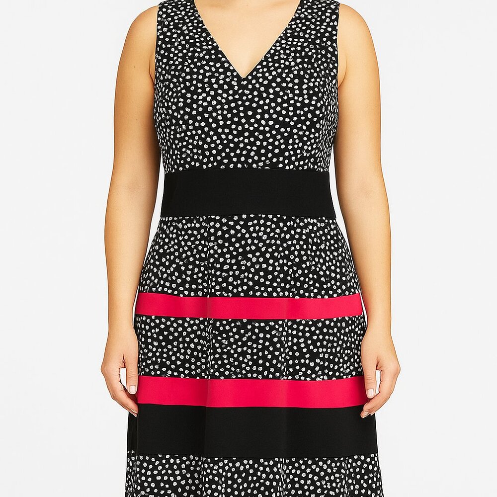Anne Klein Women’s Polka Dot A-Line Dress Petite 14P Classic Office Wear